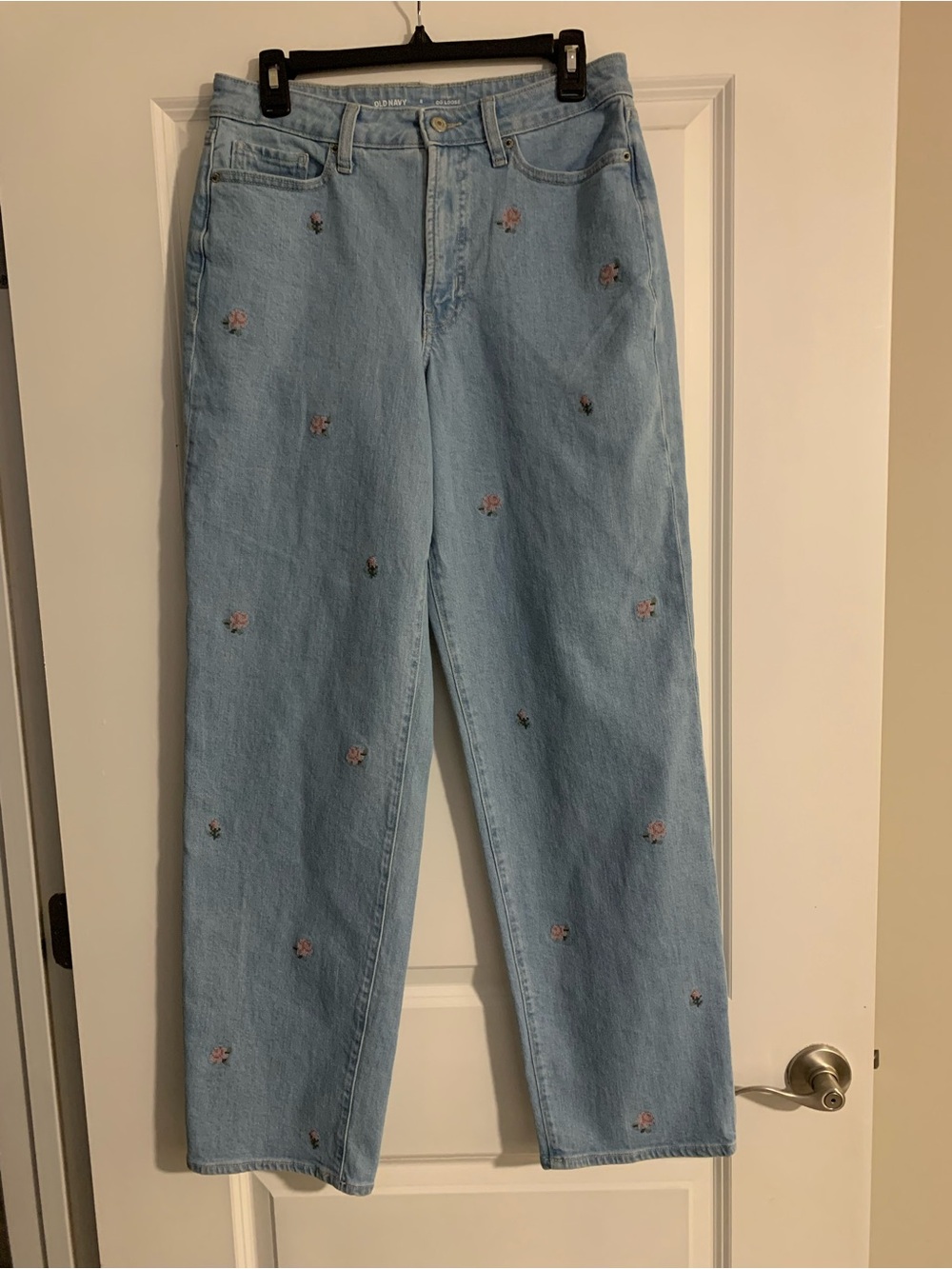 Old Navy Light Blue Straight Leg Jeans with Pink Embroidery